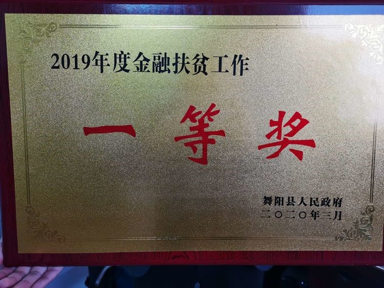 舞阳县农信联社荣获舞阳县2019年度金融扶贫工作“一等奖”